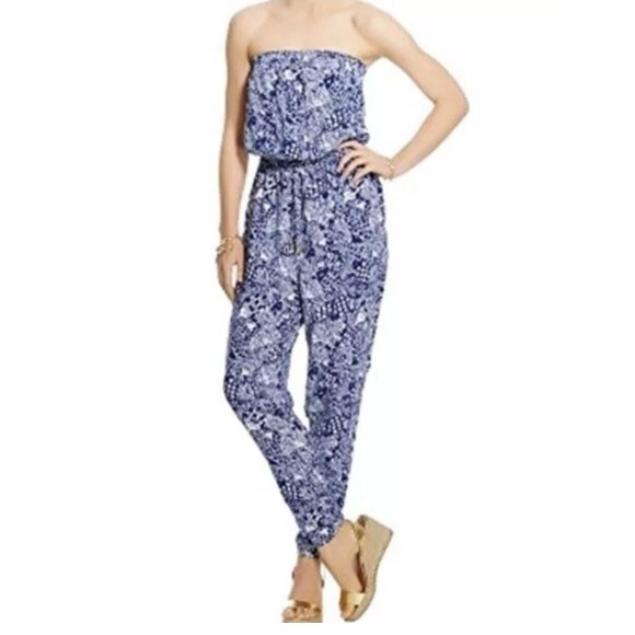 Lilly Pulitzer Target Women's (XS) Blue & White Upstream Fish Strapless Jumpsuit - Picture 1 of 8